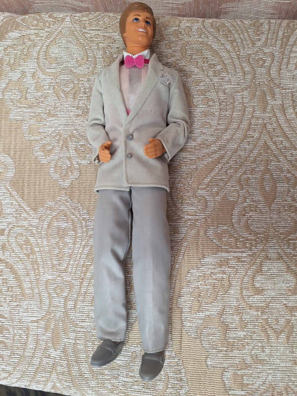 Classic Boys Fashion Doll in Gray Suit with Pink Bow Tie